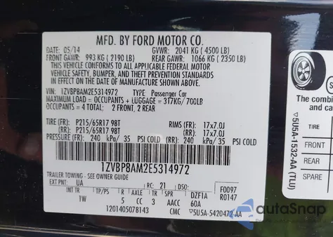2014 Ford Mustang V6 from USA, damaged, VIN 1ZVBP8AM2E5314972
